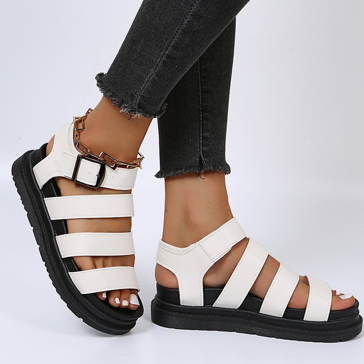 Damen Plateausandalen mit vier Riemen und verstellbarer Metallschnalle EB