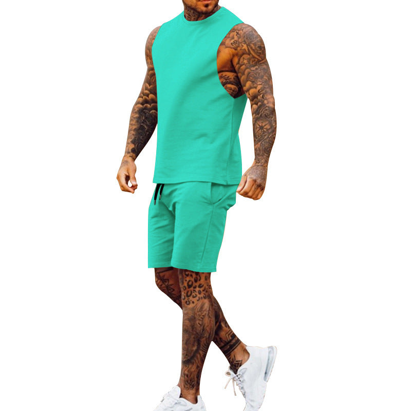 Herren sportliches Tanktop und Shorts-Set mit elastischem Bund EB