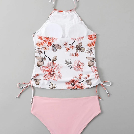 Damen Schnittiger Tankini mit floralem Design und verstellbaren Riemen EB