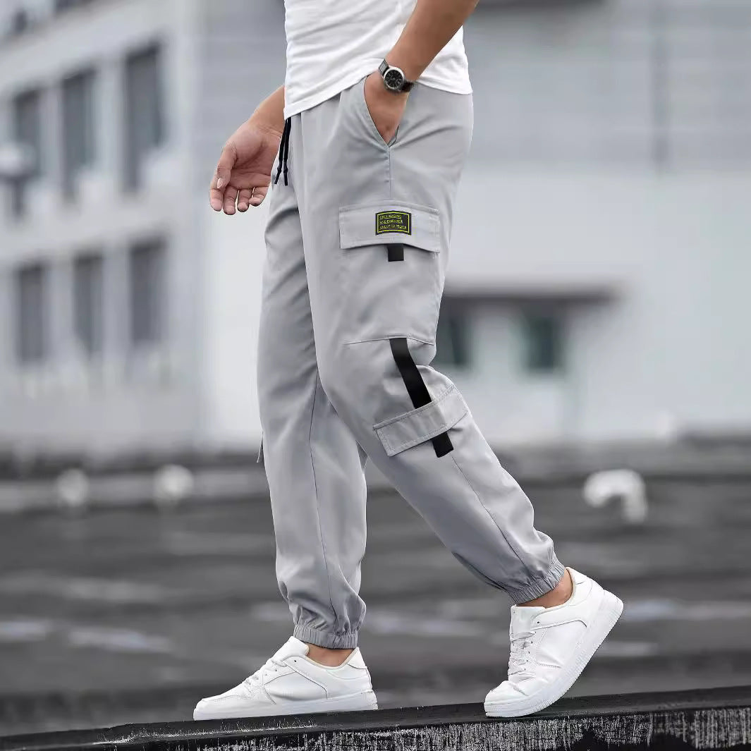 Herren nan modische Cargo-Joggerhose mit elastischem Bund, Kordelzug und mehreren Sicherheits- und Klappentaschen EB
