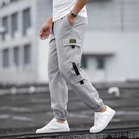 Herren nan modische Cargo-Joggerhose mit elastischem Bund, Kordelzug und mehreren Sicherheits- und Klappentaschen EB