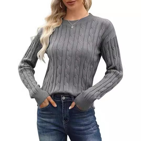 Damen klassischer Strickpullover mit Zopfdesign EB