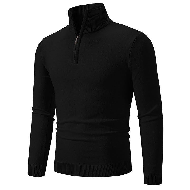 Herren nan Feinstrick-Halbzip-Pullover mit Rippen-Stehkragen und schmaler Passform EB