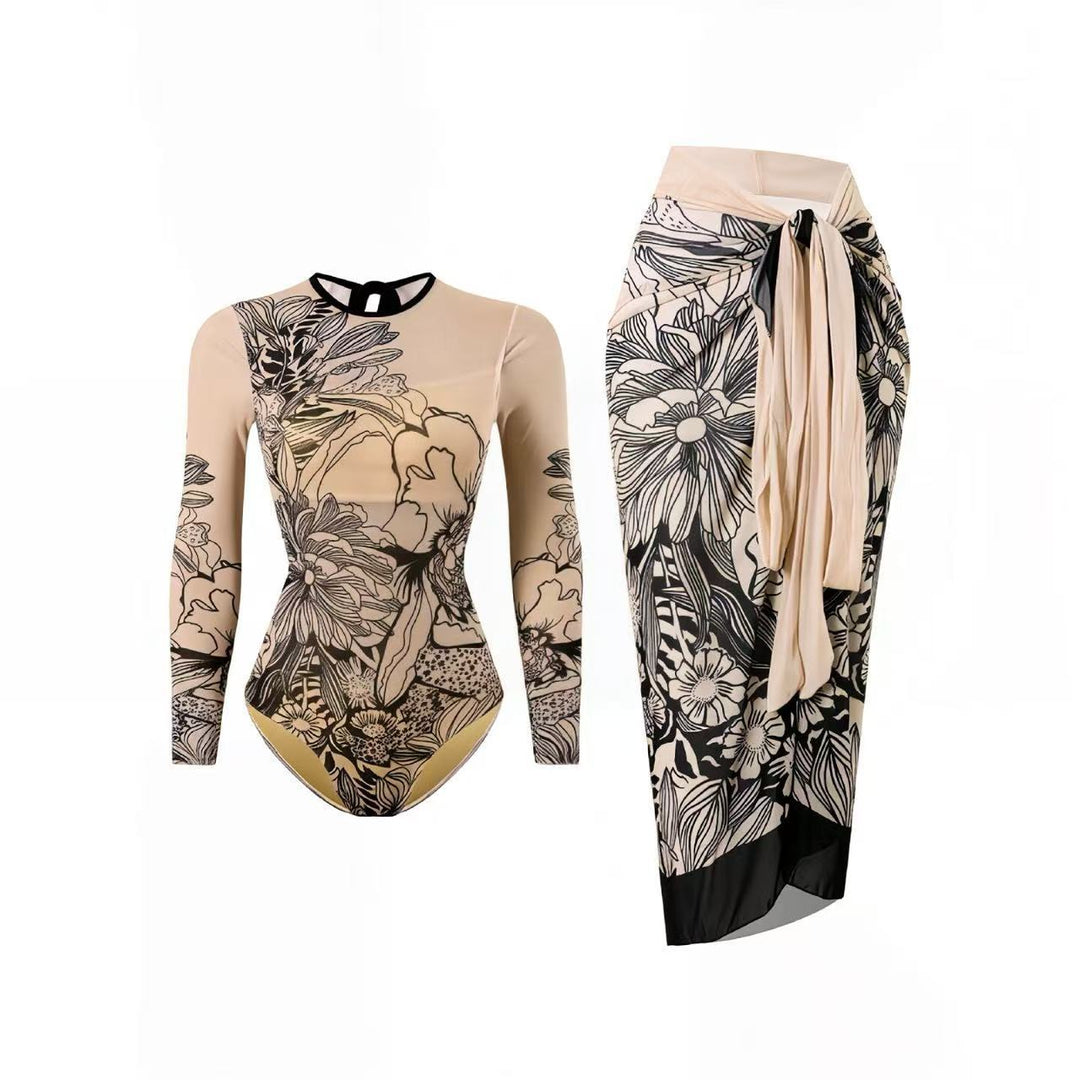 Damen Badeanzug mit elegantem transparentem Wickelrock EB