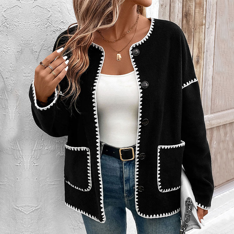 Damen lässige oversized Jacke mit kontrastreichem Saum EB