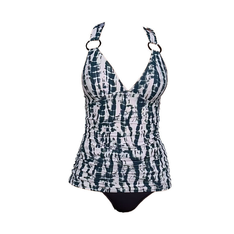 Damen Tankini mit modischem V-Ausschnitt und gerafftem Design EB