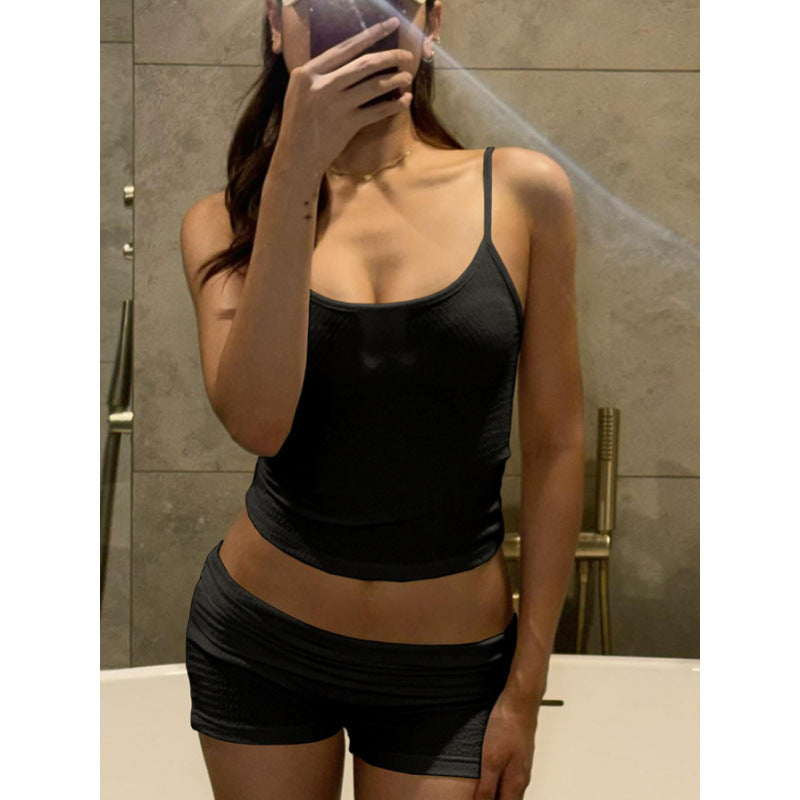 Damen Lässiges Oberteil und Shorts Set mit feinem Strukturdesign EB