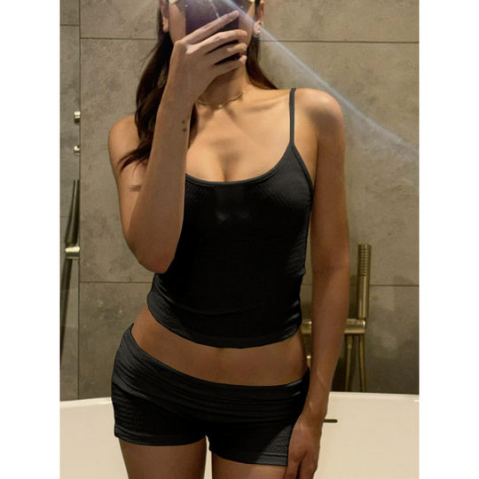 Damen Lässiges Oberteil und Shorts Set mit feinem Strukturdesign EB