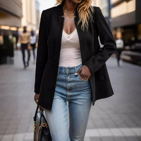 Damen eleganter Blazer im Fischgrätmuster mit taillierter Silhouette EB
