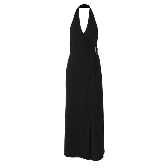 Damen Elegantes Wickelkleid mit schmalem Halterdesign und dekorativem Ringakzent EB