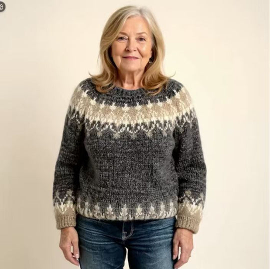 Damen nan kuscheliger Norweger-Strickpullover mit Stehkragen und Oversize-Passform EB