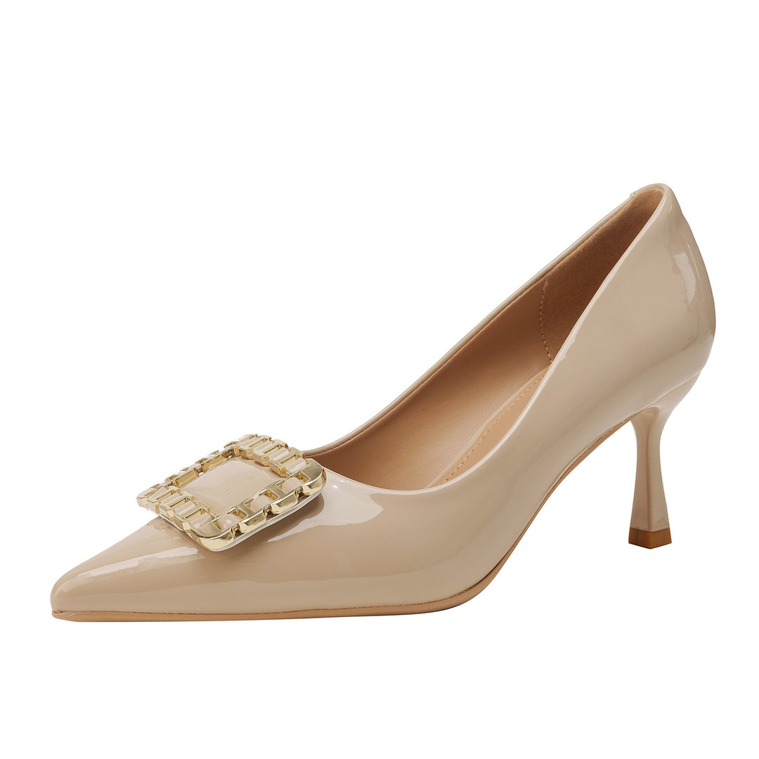 Damen elegante spitze Pumps mit dekorativem Schmuckelement EB