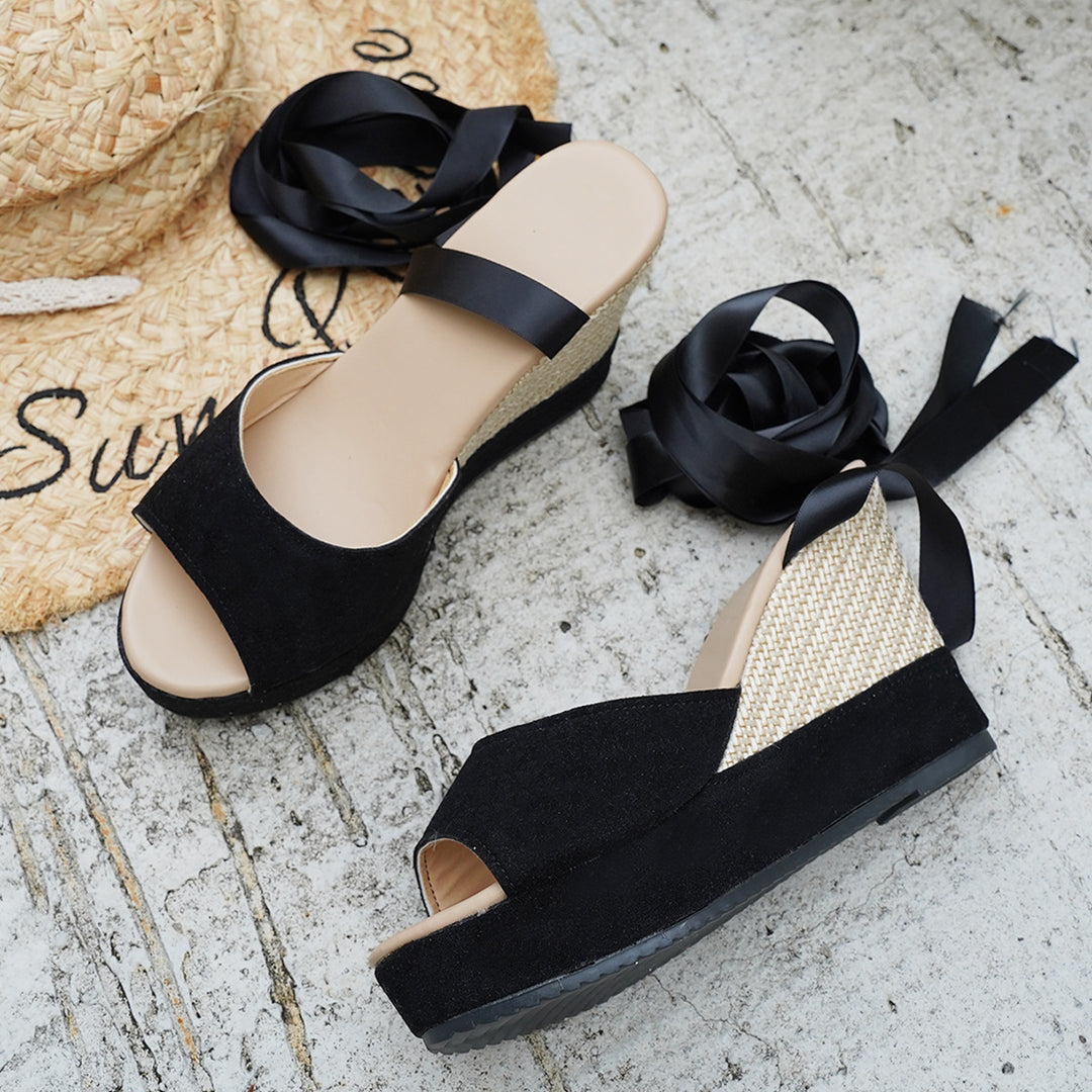 Damen Wedge-Schuhe mit buntem Marmor-Design und Riemchen EB