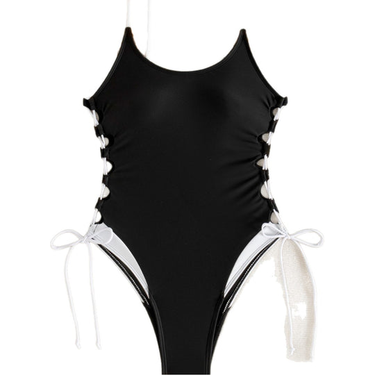 Damen Einteiliger Badeanzug mit seitlicher Schnürung und modernem Design EB