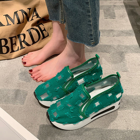Damen Slip-On Sneakers mit atmungsaktiver Mesh-Oberfläche und elastischem Innenfutter EB