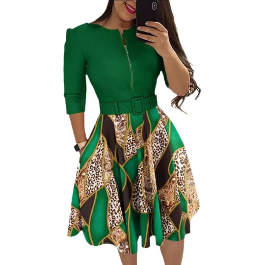 Damen Midikleid mit geometrischem Schnitt und tailliertem Gürtel EB