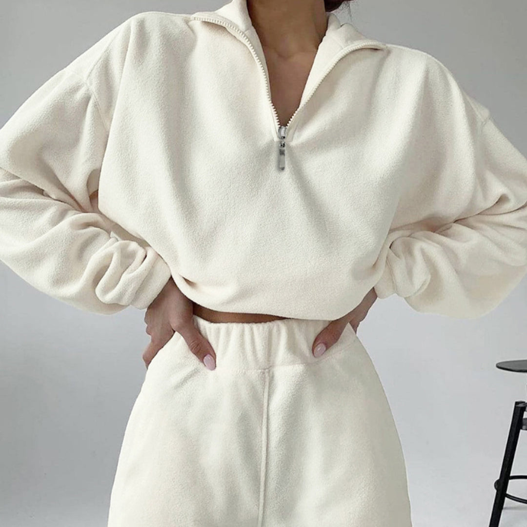 Damen nan kurz geschnittenes Thermo-Fleece-Set mit Halbfront-Reißverschluss und hohem Komfortbund EB
