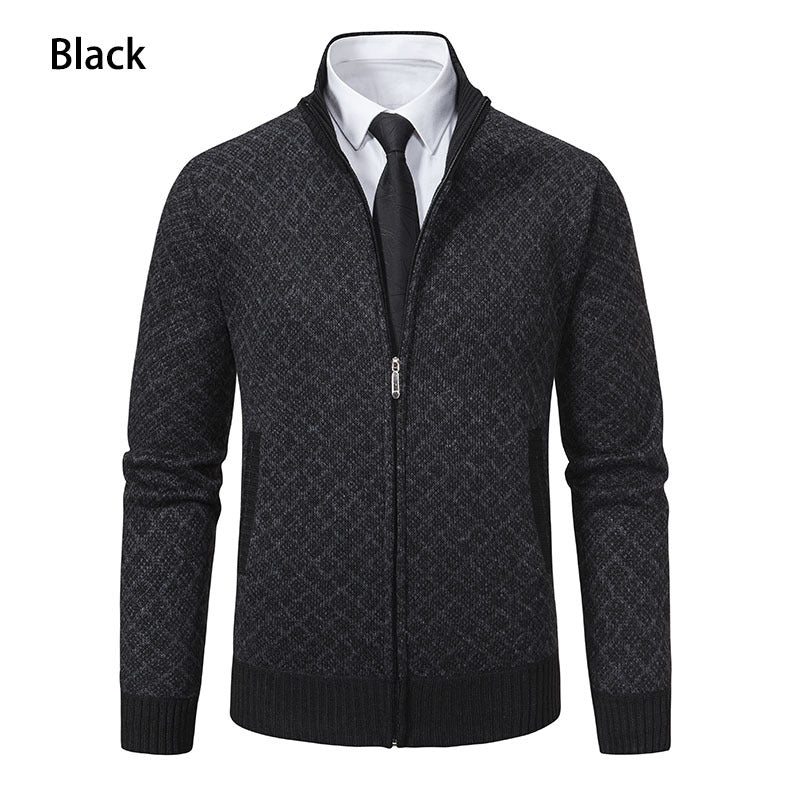 Herren nan gemusterte Strickjacke mit Stehkragen und durchgehendem Reißverschluss EB