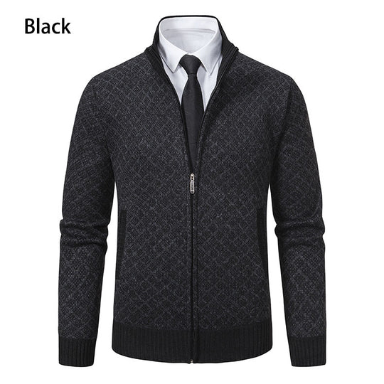 Herren nan gemusterte Strickjacke mit Stehkragen und durchgehendem Reißverschluss EB