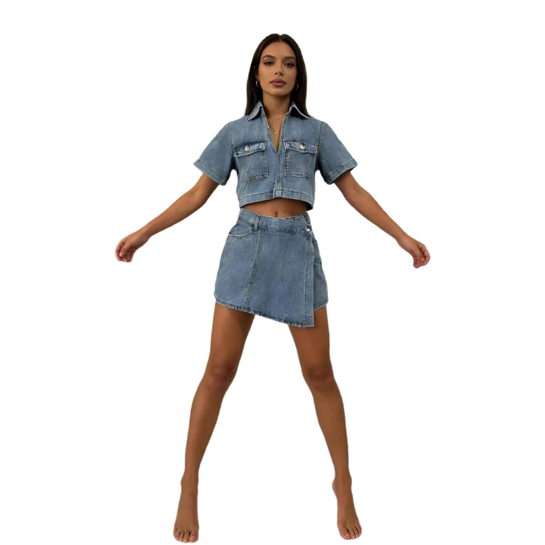 Damen Crop-Top und Minirock Set im lässigen Stil EB