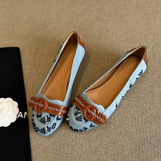 Damen Ballerinas mit modischem Blumenmuster und elegantem Schnallenakzent EB