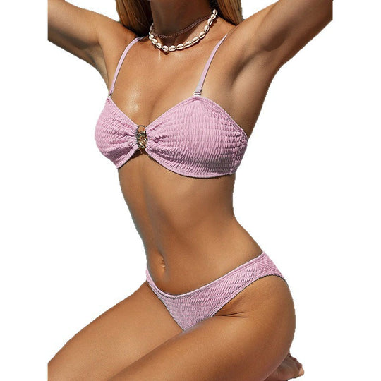 Damen Bandeau-Bikini mit Raffungen und floralem Akzent EB