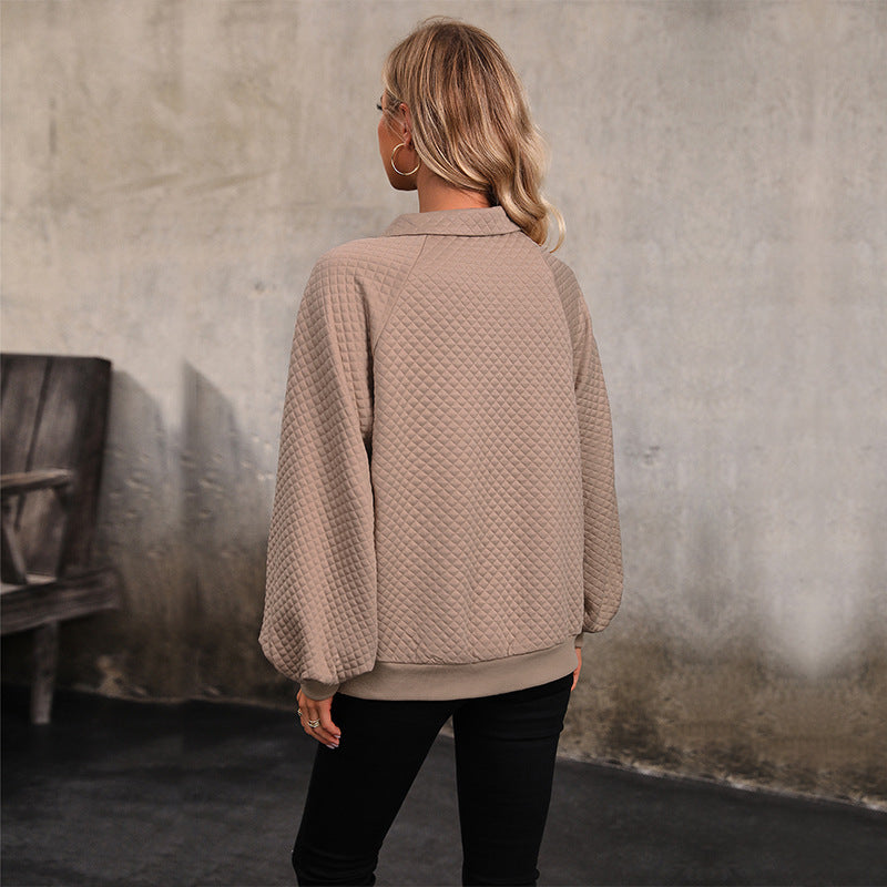 Damen Kapuzenpullover mit Knopfleiste und voluminösen Ärmeln EB