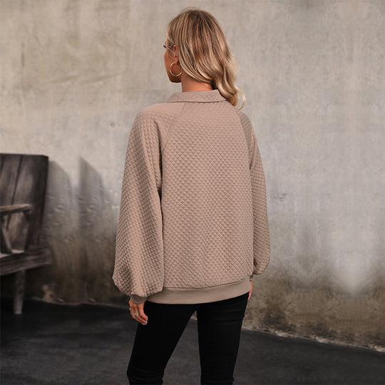 Damen Kapuzenpullover mit Knopfleiste und voluminösen Ärmeln EB