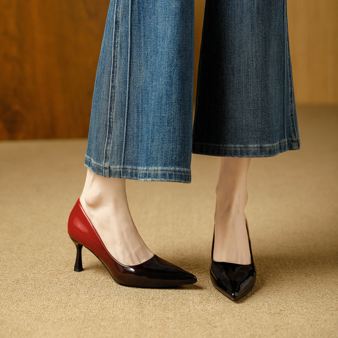 Damen trendige High Heels mit spitz zulaufender Silhouette und glänzender Oberfläche EB