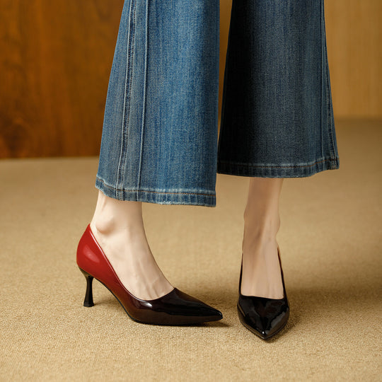 Damen trendige High Heels mit spitz zulaufender Silhouette und glänzender Oberfläche EB