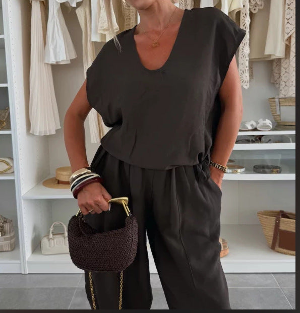 Damen lässiger Jumpsuit mit elastischem Bund und praktischen Taschen EB