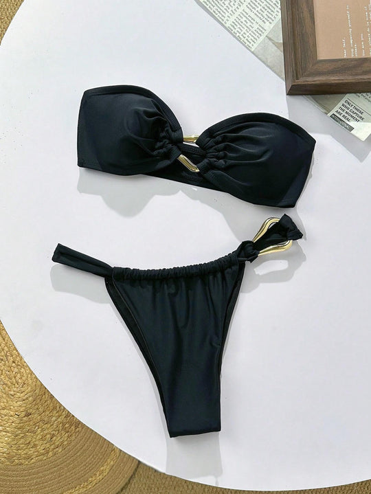 Damen Bandeau-Bikini mit dekorativem Schmuckdetail EB