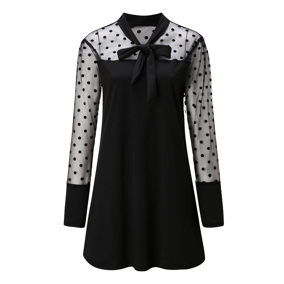 Damen Chiffonkleid mit eleganter Schleife und gepunktetem Design EB