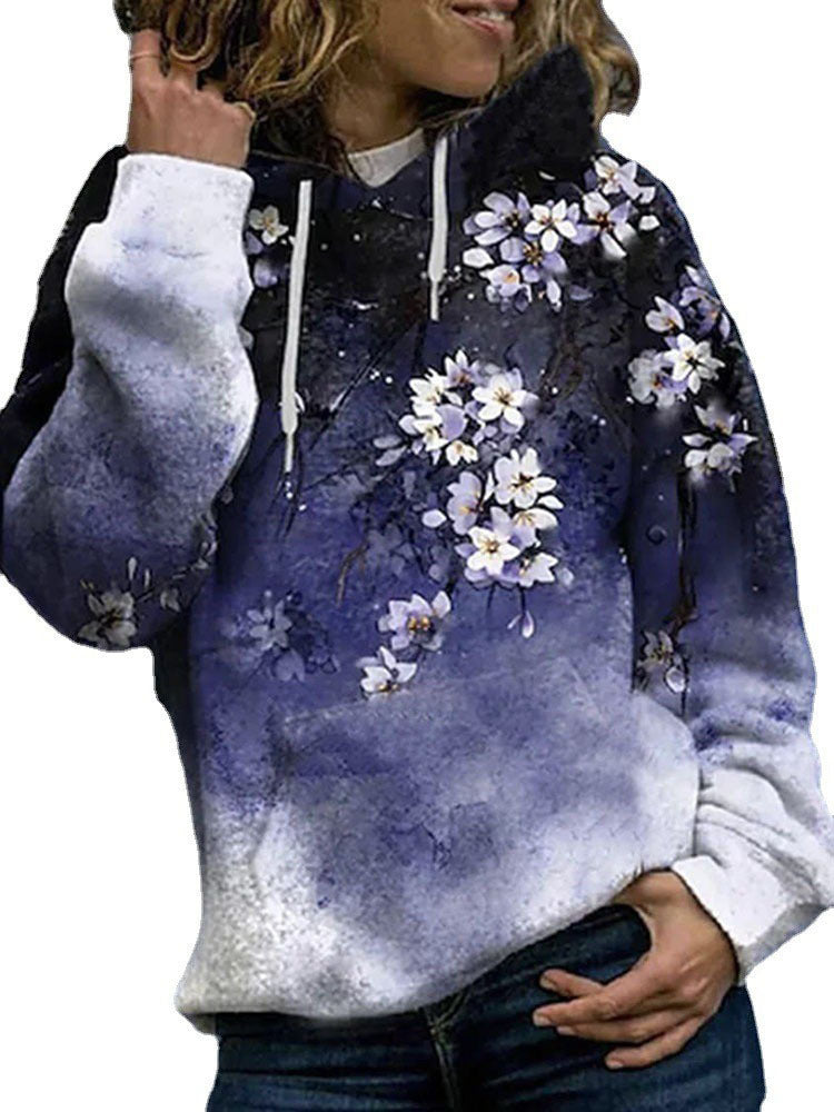 Damen Halloween Kapuzenpullover mit Kürbis- und Katzenprint, Paillettenbesatz und Oversize-Schnitt EB