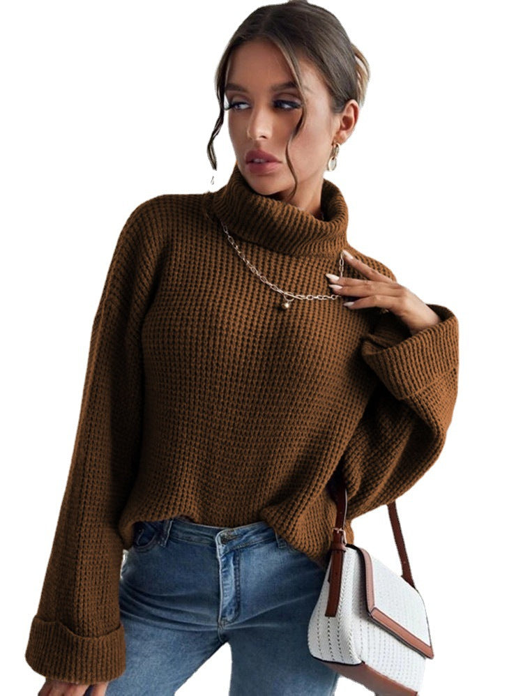 Damen Oversized Pullover mit hohem Kragen und strukturiertem Design EB