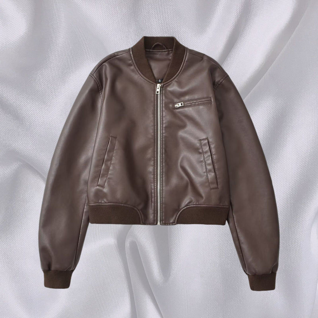 Damen Kunstleder Bomberjacke mit elastischem Abschluss und praktischen Taschen EB