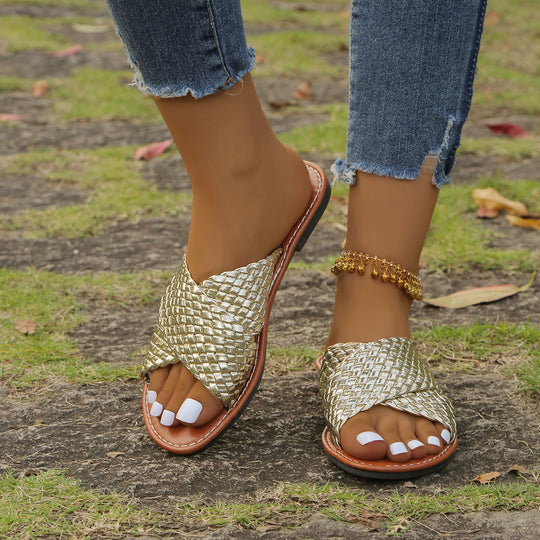 Damen geflochtene Komfortsandalen mit weicher Sohle EB