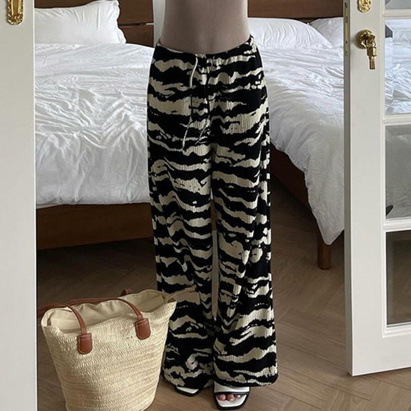 Damen nan weite Plissee-Hose mit Zebra-Muster, elastischem Tunnelzug und fließendem Jersey-Feeling EB