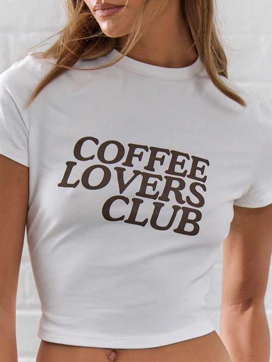 Damen Crop-T-Shirt mit kreativem Kaffeeliebhaber-Print EB