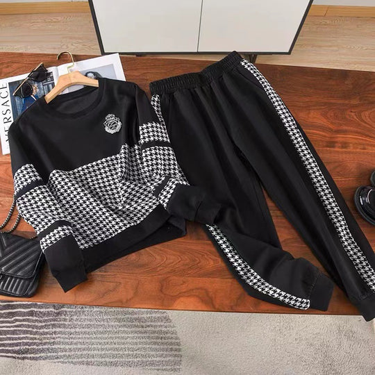 Damen modisches Sweat-Set mit karierter Struktur und lässigem Schnitt EB
