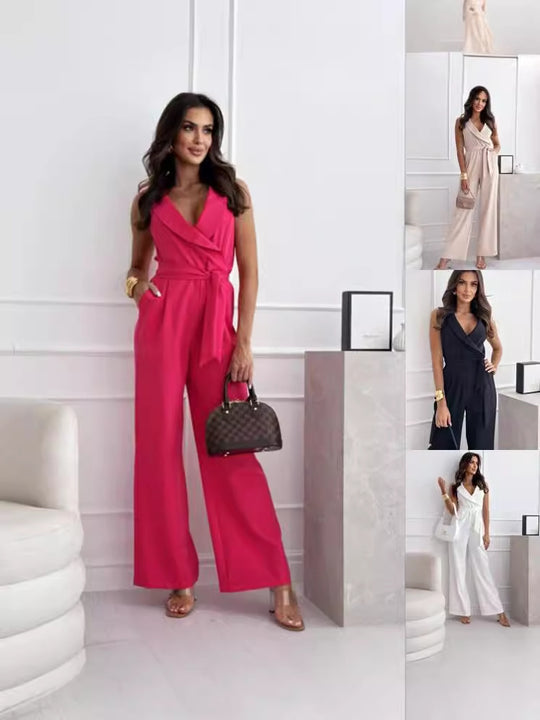 Damen Jumpsuit mit tailliertem Schnitt und Wickeldesign EB