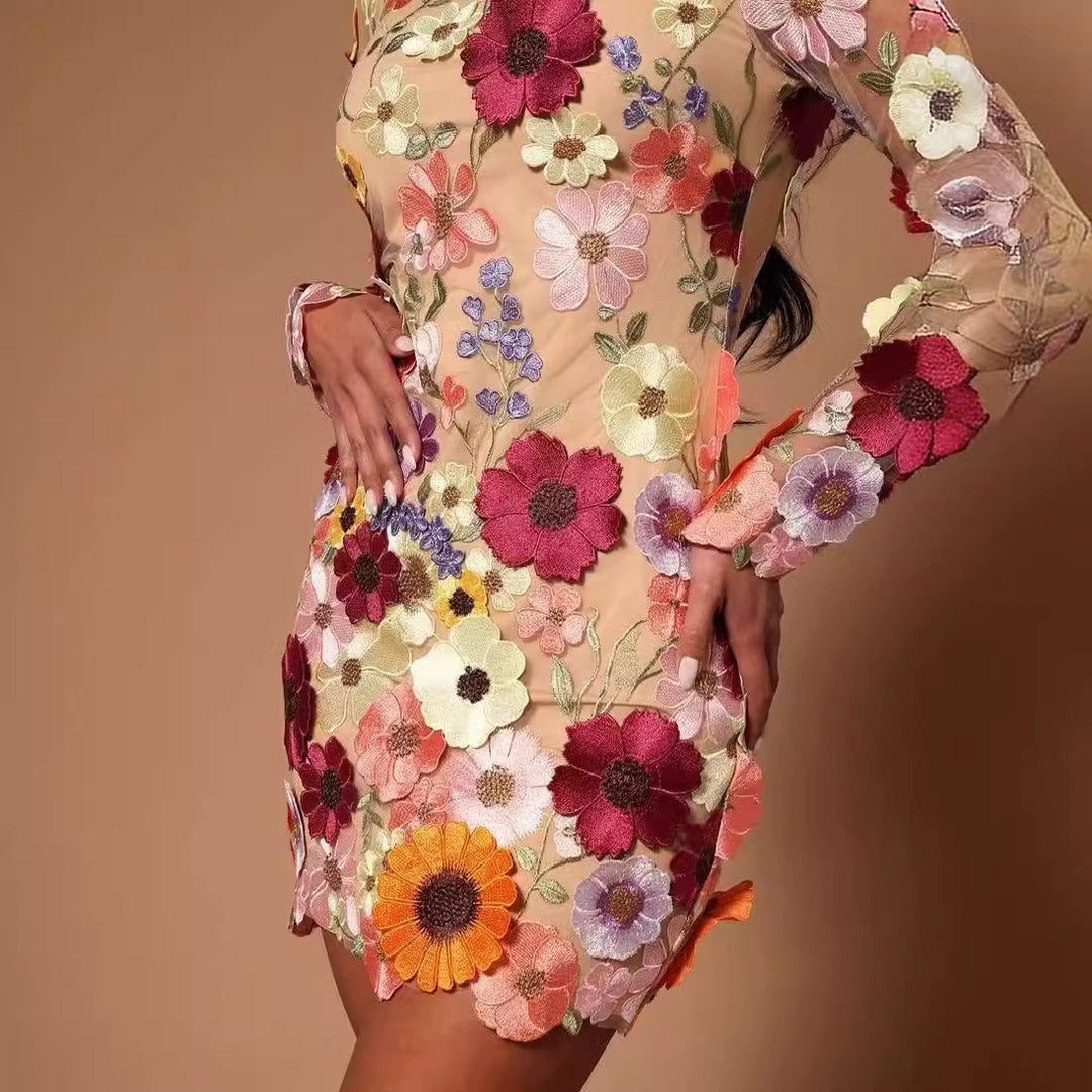 Damen Gesticktes Blumenkleid EB