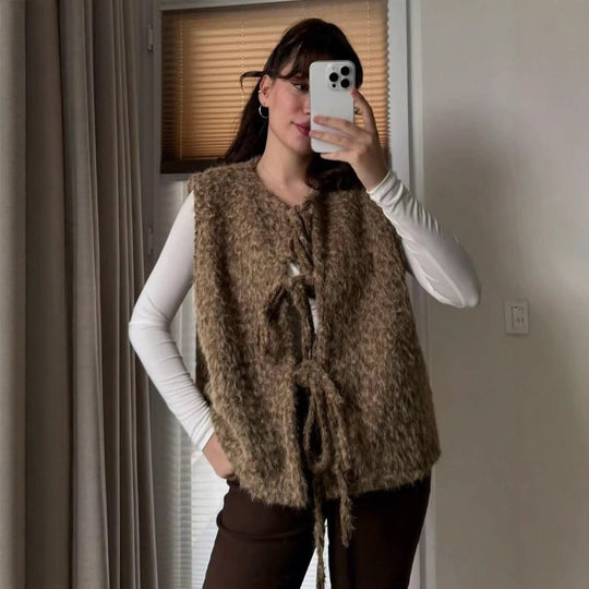 Damen elegante Strickweste mit dekorativen Schleifen EB