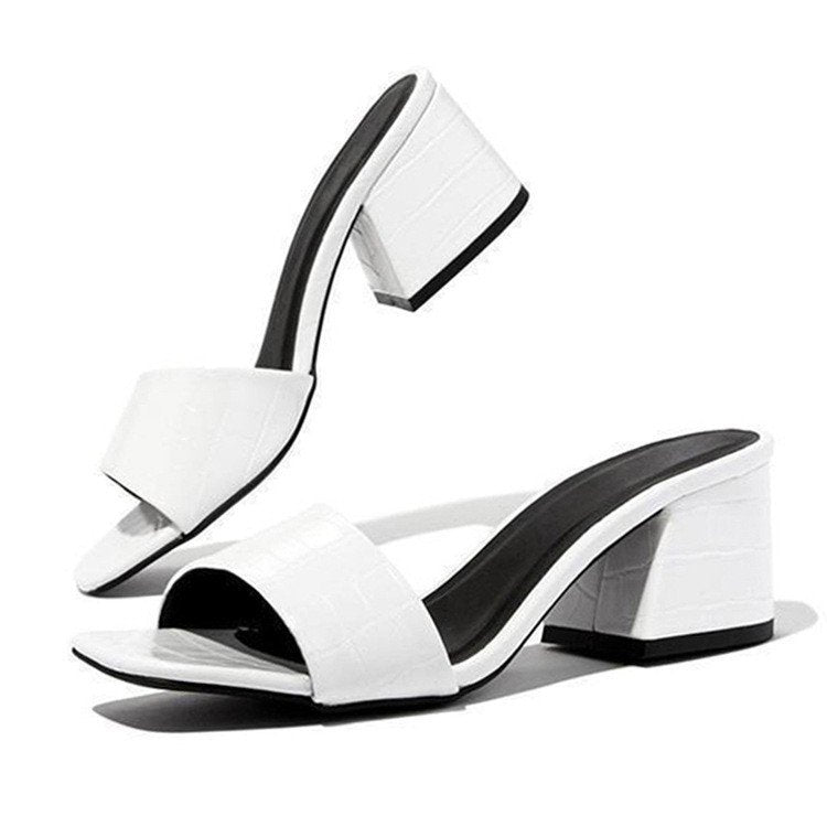Damen elegante Blockabsatz-Sandalen mit zeitlosem Krokodilleder-Riemen EB