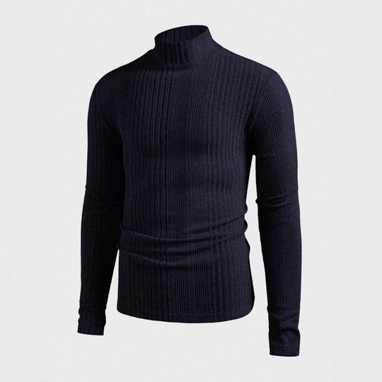 Herren Strickpullover mit hohem Kragen und Rippstruktur EB