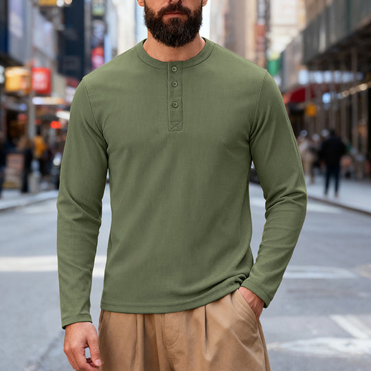 Herren nan Thermo-Henley-Langarmshirt mit Waffelstruktur, Rundhalsausschnitt und Knopfleiste EB
