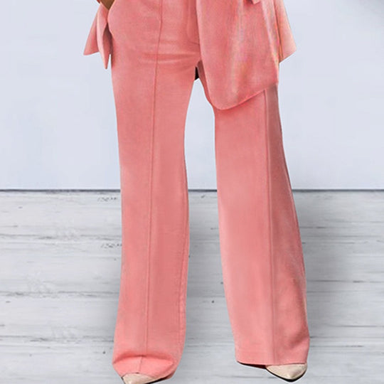 Damen nan bürotaugendes Hosenanzug Set mit weiter Hose und tailliertem Blazer EB