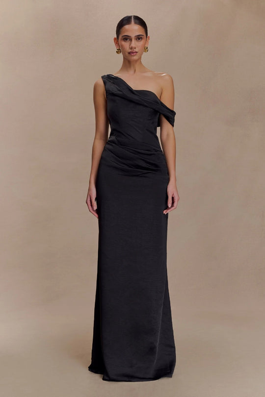 Damen Elegantes asymmetrisches Maxikleid mit raffinierter Drapierung EB
