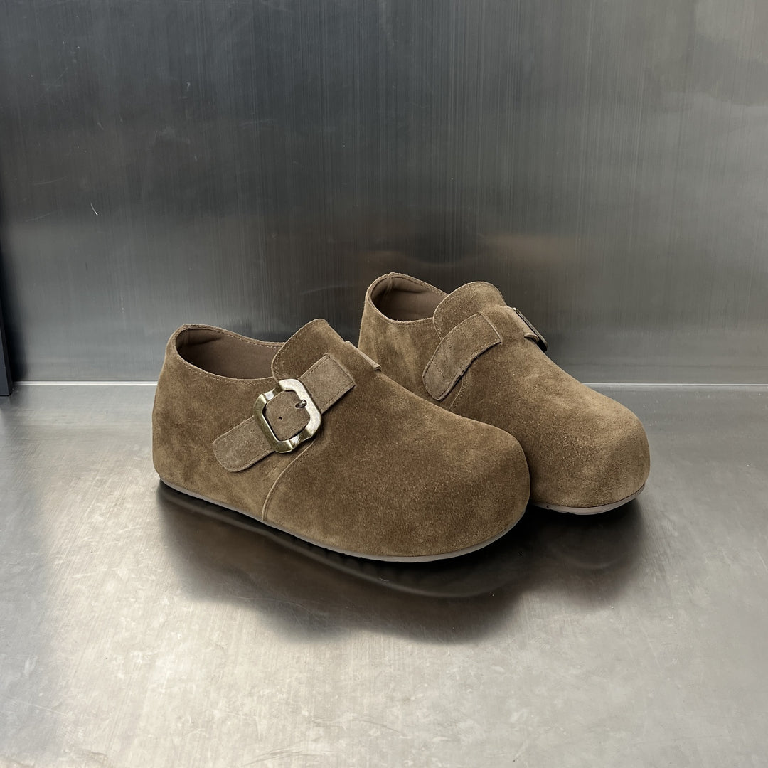 Damen Komfortable Wildleder-Clogs mit elegantem Schnallenverschluss EB