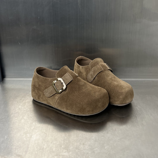 Damen Komfortable Wildleder-Clogs mit elegantem Schnallenverschluss EB